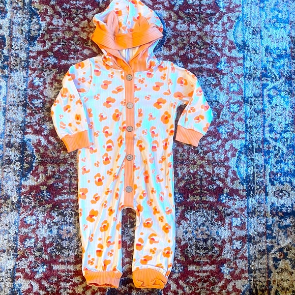 Other - Orange beige hooded onesie button front with bunny ears size 12-18 months